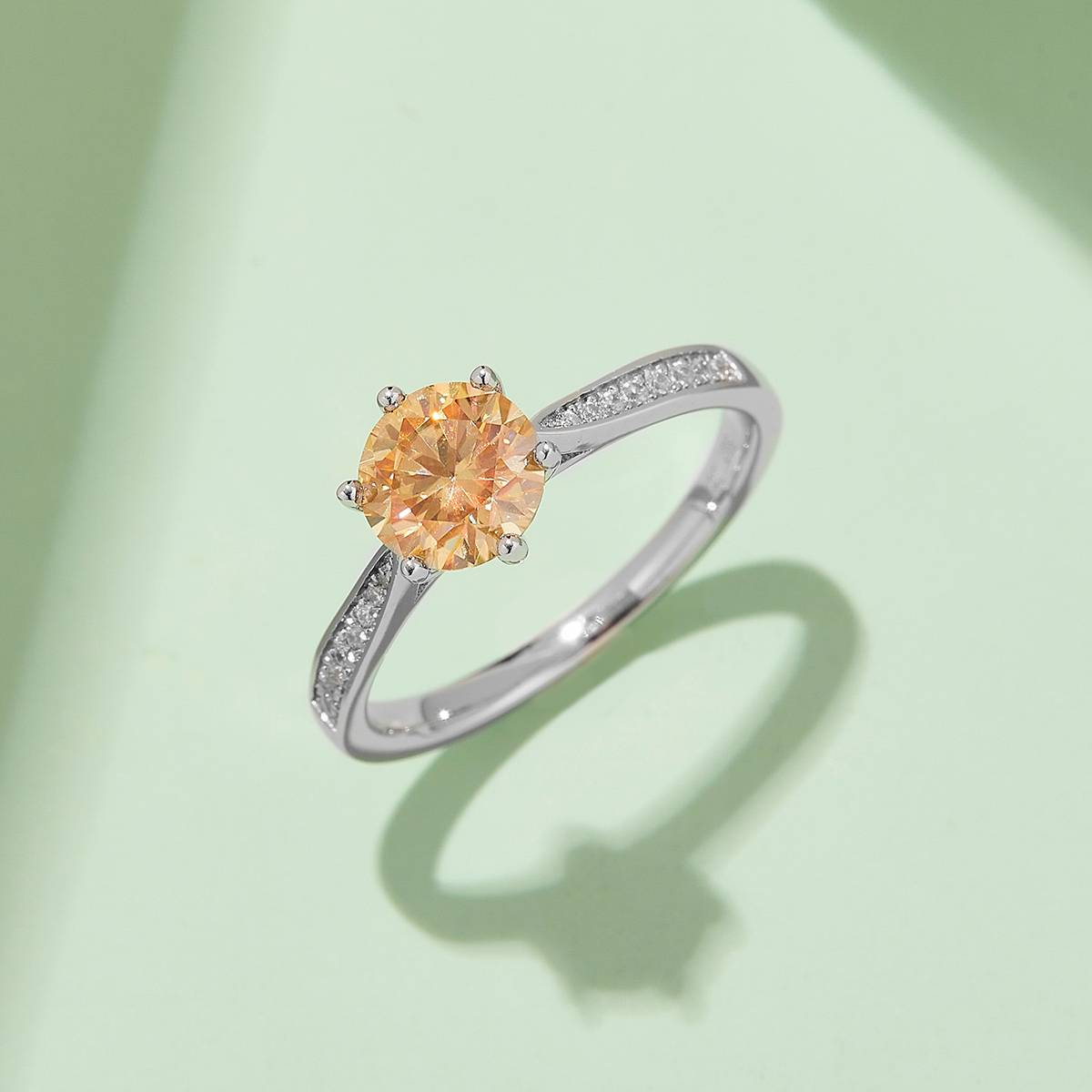 Straight arm micro inlaid six claw S925 silver plated platinum Moissanite women's ring 1 carat D-grade